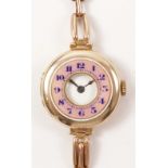 Ladies early 20th century rose gold and enamel wristwatch 9ct London import marks approx 21gm