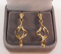 Pair of 9ct gold twist pendant ear-rings stamped 9ct Condition Report <a