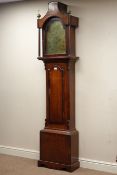 Late 18th century oak and mahogany banded longcase clock, arched top trunk door,