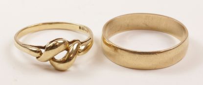 9ct gold wedding band and a fancy 9ct gold band both hallmarked 3.