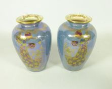 Pair of Art Deco Crown Devon Fielding's lustre vases with fairy decoration, H13.