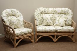 Five piece bamboo twist conservatory suite - two seat sofa (W125cm), pair armchairs (W70cm),