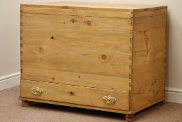 19th century waxed pine mule chest with single drawer, W101cm, H83cm,