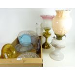 Victorian and later moulded glass including commemorative plates, cut glass decanter etc,