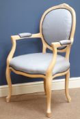 Beech framed French style armchair upholstered in blue fabric Condition Report