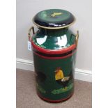 Large milk churn decorated with chickens,