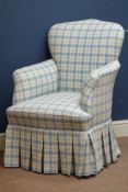 20th century beech framed armchair upholstered in blue and yellow checkered fabric