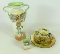 Royal Doulton Dickens ware 'Tom Pinch' twin handled vase, H27cm,