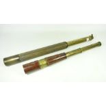 19th/ early 20th Century three draw leather and brass telescope and another brass telescope (2)