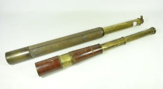 19th/ early 20th Century three draw leather and brass telescope and another brass telescope (2)