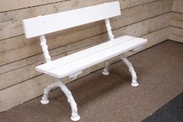 Victorian white painted garden bench cast iron wood branch effect ends,
