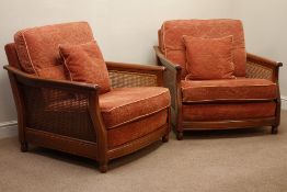 Pair ercol ash framed 'bergere easy chair' armchairs in golden dawn finish,