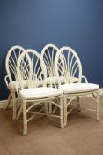 Set four light blue washed bamboo dining chairs with upholstered seat cushions Condition