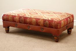 Tetrad Eastwood rectangular footstool, leather upholstery with Kilim chenille loose cushions,