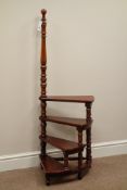 Reproduction mahogany four tier library steps, turned banister,