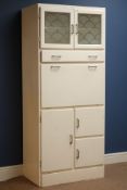 Mid 20th century vintage retro cream painted kitchen cabinet, W75cm, H176cm,