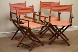 Set four teak framed directors chairs with canvas seat and back Condition Report