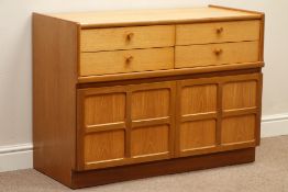 Nathan teak sideboard, four drawers and double cupboard, W102cm, H75cm,