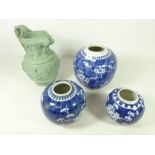 Victorian salt glaze jug dated 1852 and three 19th/ early 20th Century Chinese ginger jars (4)