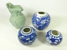 Victorian salt glaze jug dated 1852 and three 19th/ early 20th Century Chinese ginger jars (4)