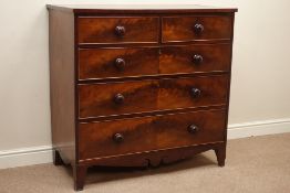 19th century mahogany chest, two short and three long drawers, splayed bracket feet, W111cm, H108cm,