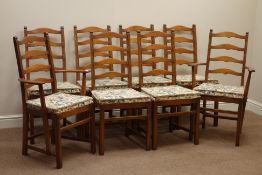 Set eight (6+2) ercol elm ladder back dining chairs in golden dawn finish,