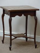 Early 20th century walnut square centre table, inlaid with star motif and cube banding,