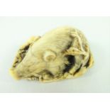 19th/ early 20th Century ivory Netsuke carved as a boar on a bed of leaves,