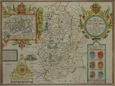 'The Countie of Nottingham' with Nottingham City plan early 17th century map by John Speede hand