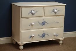 Victorian painted pine chest, two short and two long drawers, turned feet, W95cm, H80cm,