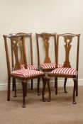 Set four Art Nouveau period walnut dining chairs,