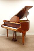 Late 20th century mahogany cased baby grand piano, iron framed and overstrung,