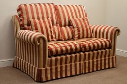 Duresta two seat sofa upholstered in gold and red stripe fabric,