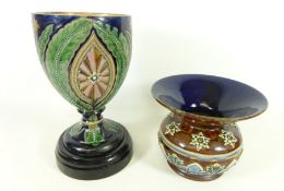 Doulton Lambeth squat vase with flared rim made for Claudius Ash & Sons ltd London and a Victorian