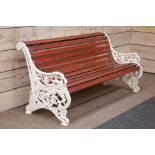 Garden bench with white painted cast iron end and polished pine slats W157cm Condition