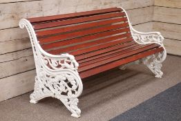 Garden bench with white painted cast iron end and polished pine slats W157cm Condition