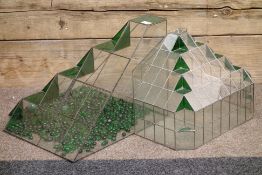 Two pyramid shaped interlocking leaded glass terrariums,