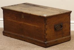 18th century oak chest, wrought metal hinges and carrying handles, W80cm, H35cm,