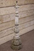 20th Century cast composite stone garden lamp post with acanthus leaf decoration on octagonal base