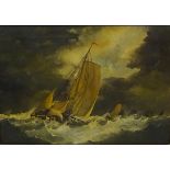 Fishing Boat in Stormy Sea, 19th century oil on canvas English School unsigned 24cm x 34cm.