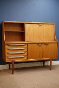 Vintage retro teak wall unit, fall front drinks compartment, four drawers and double cupboard,
