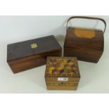 19th Century rosewood Tunbridge ware and parquetry tea caddy,