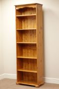 Polish pine open bookcase with five adjustable shelves, W61cm, H187cm,