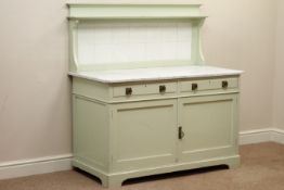 Edwardian painted walnut washstand, two drawers and cupboard,