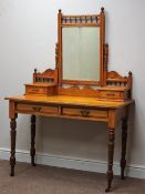 Edwardian satinwood dressing table, two drawers, raised trinket drawers and swing mirror,