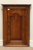 Early Georgian oak corner cabinet, arched fielded panel door, dentil cornice detail, W60cm,
