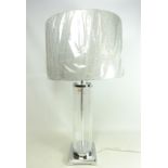 Large modern glass and chrome table lamp with tweed effect shade,