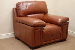 Armchair upholstered in brown leather, W113cm Condition Report <a href='//www.