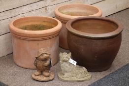 Two large circular terracotta garden platers,