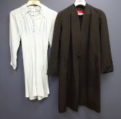 1950's long black evening coat with a single button fastening retailed at Barkers of Kensington,